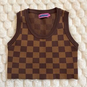 Edikted Cropped Brown Checkered Top Size XS Tank Hip Hop Grunge